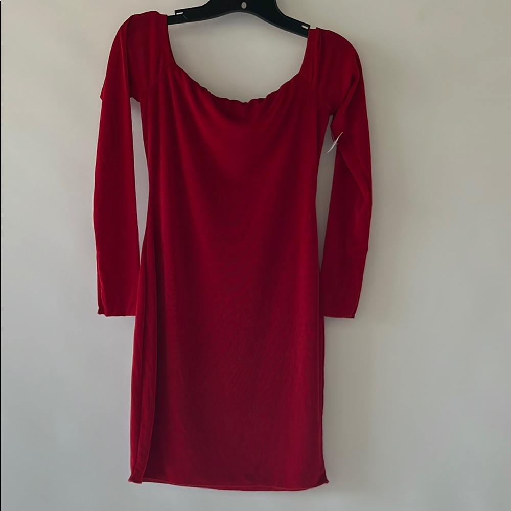 Naked Wardrobe Red Long Sleeve Bodycon Dress